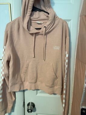 Vans Blush Pink Cropped Hoodie with Checker Sleeve